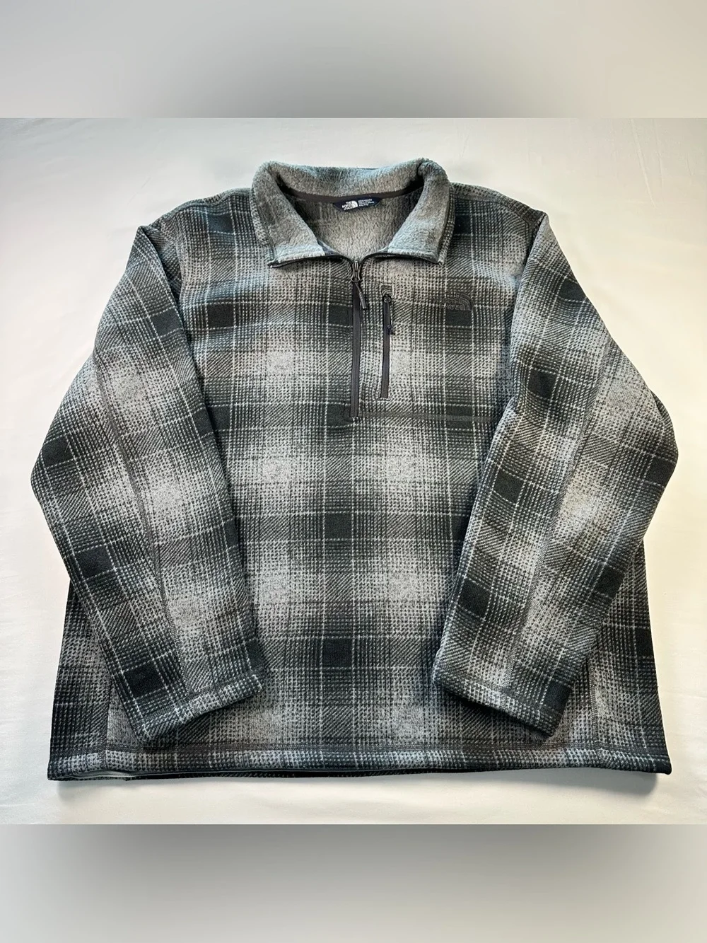 The North Face Gordon Lyons 1/4 Zip Pullover Mens XXL Gray Black Plaid Fleece